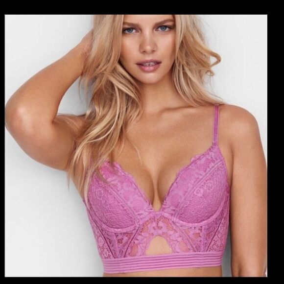 Victorias Secret Very Sexy Lined Plunge longline Mini Bustier Bra 32C 32DD lilac - Picture 5 of 6